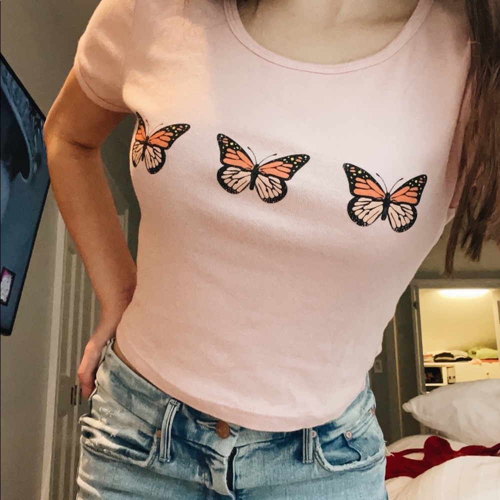 Urban Outfitters Truly Madly Deeply Los Angeles butterfly crop top